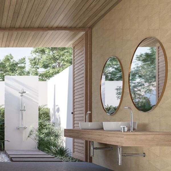 Photo papier peint posé dans une salle d'eau