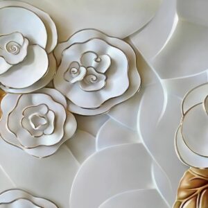 Poster mural theme floral blanc et doré