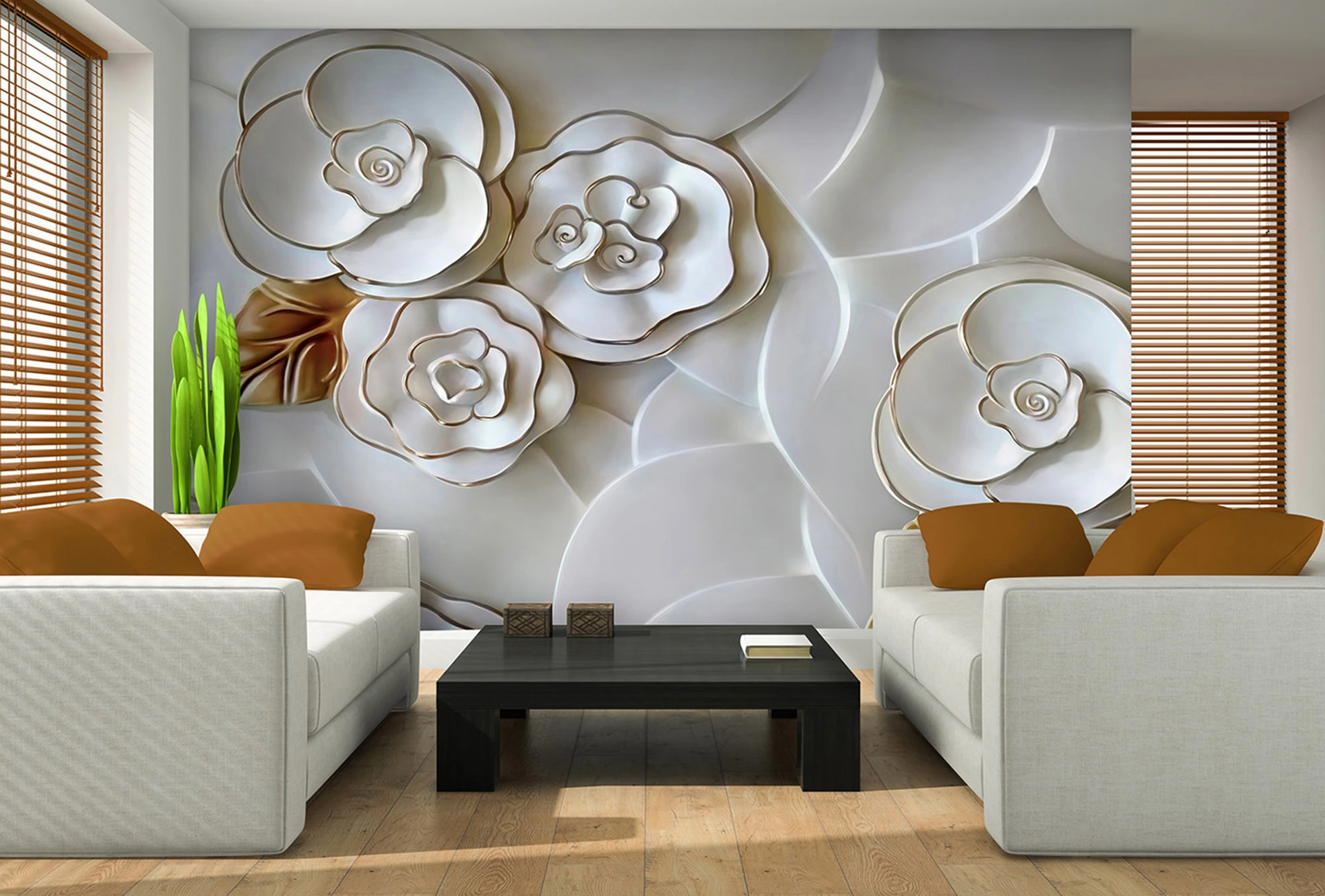 Poster mural theme floral blanc et doré