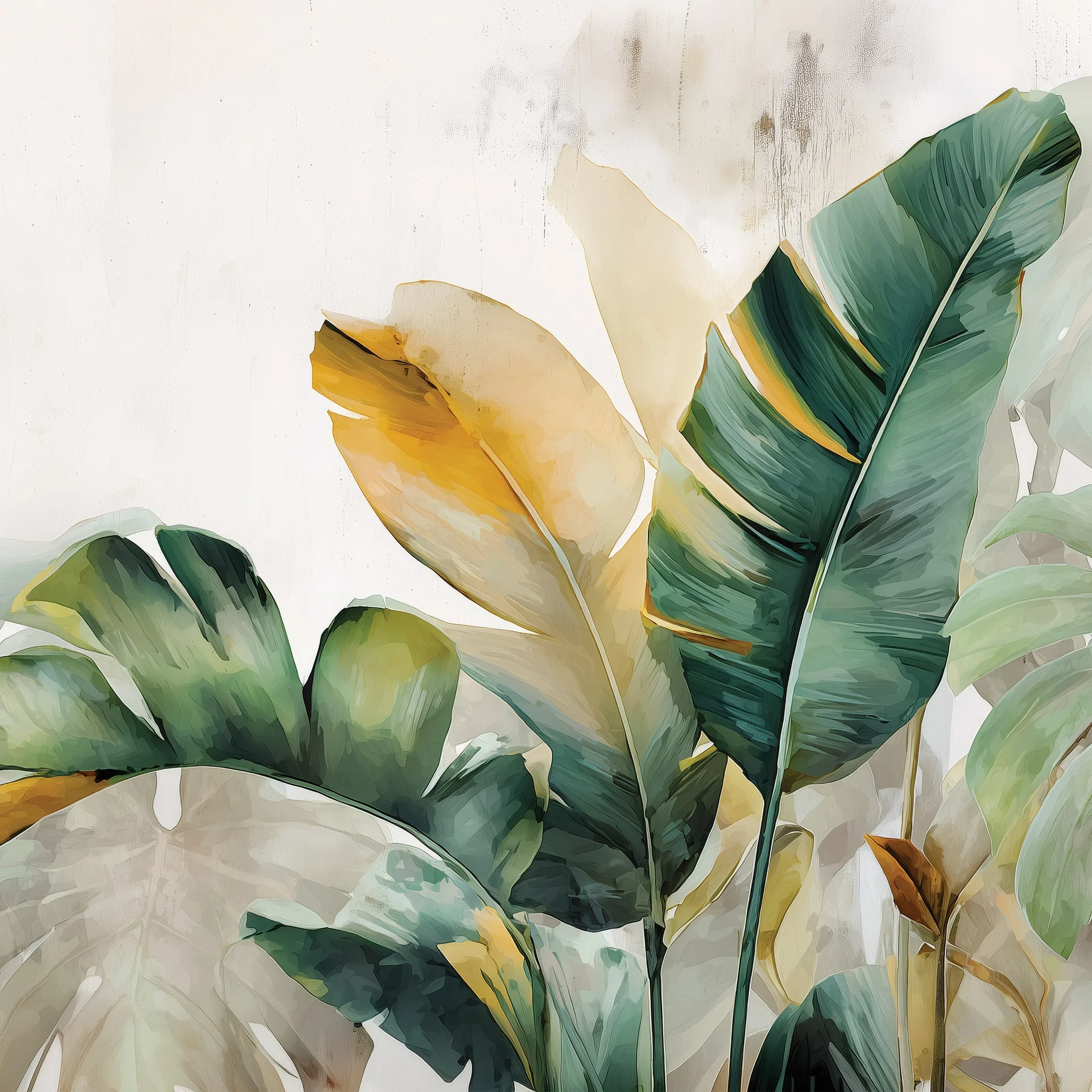Poster mural motif grandes feuilles vert et jaune panoramique
