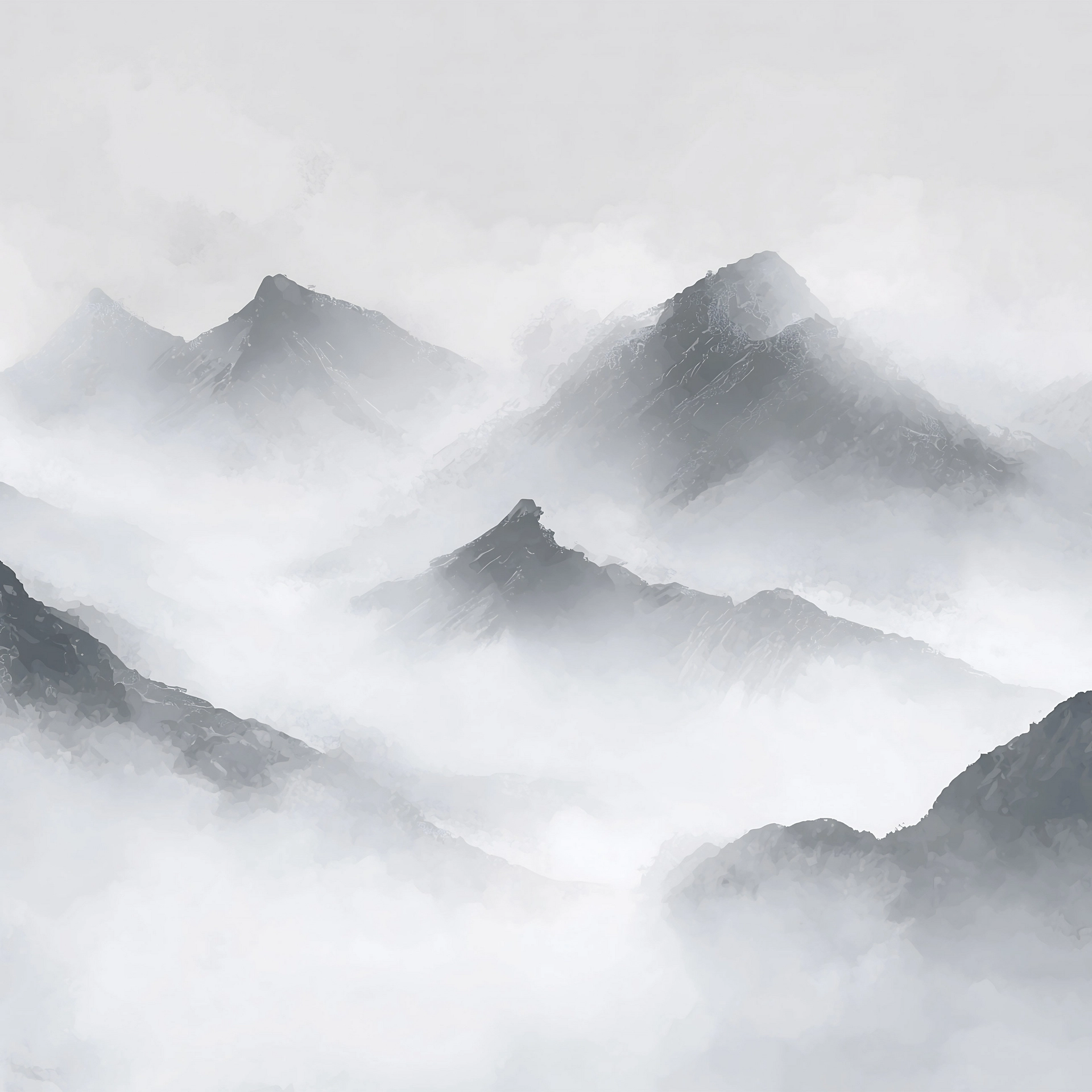 Poster mural photo montagne + nuage en gris et noir