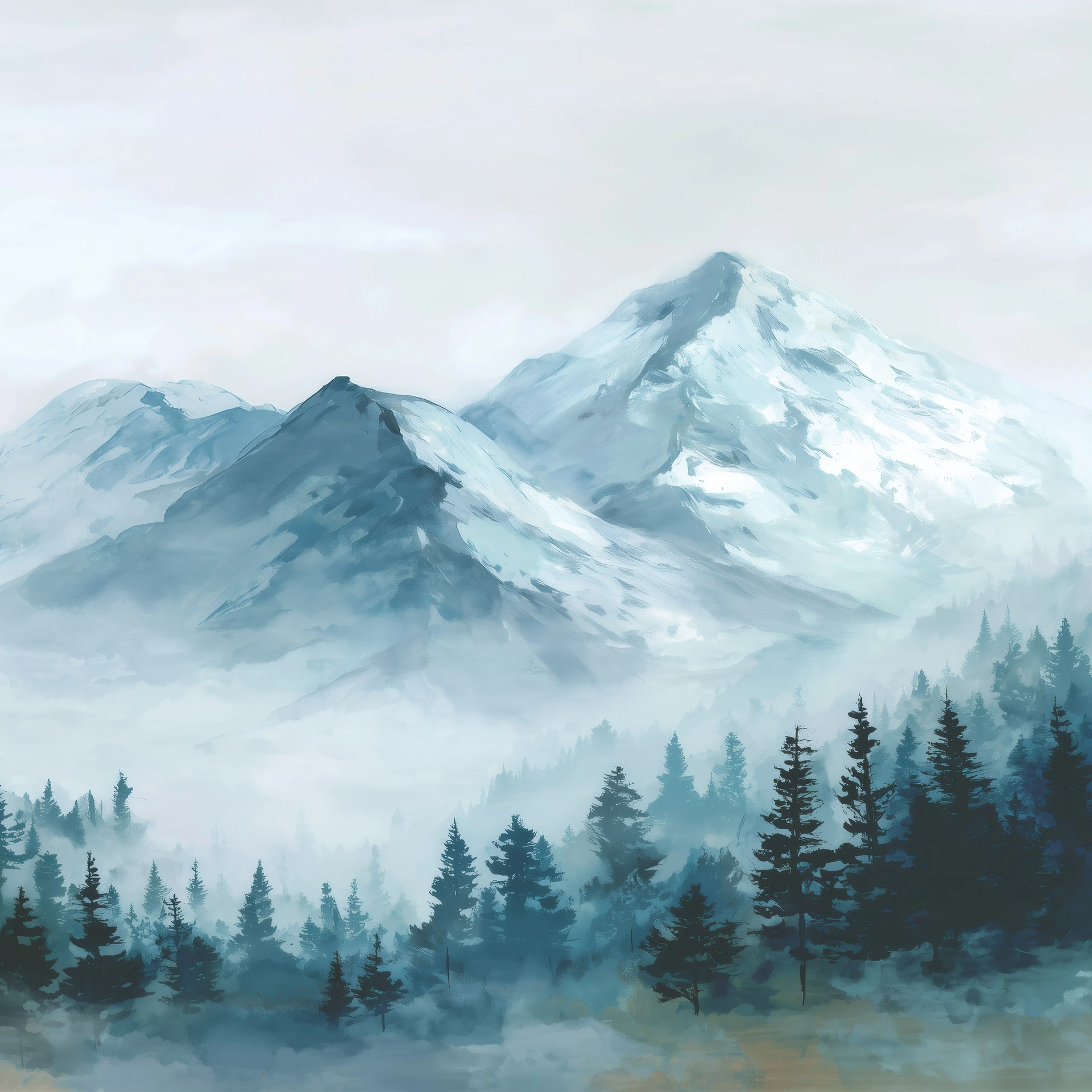 Poster mural motif montagne et forêt