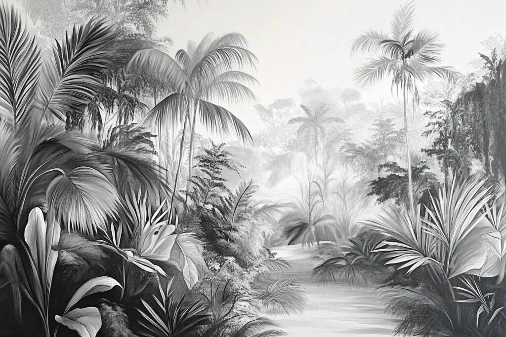Poster mural motif nature en noir et blanc panoramique