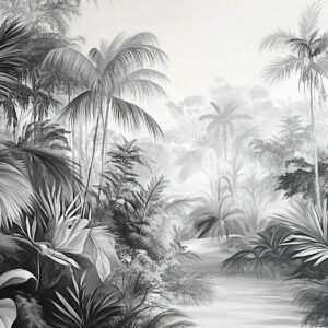 Poster mural motif nature en noir et blanc panoramique