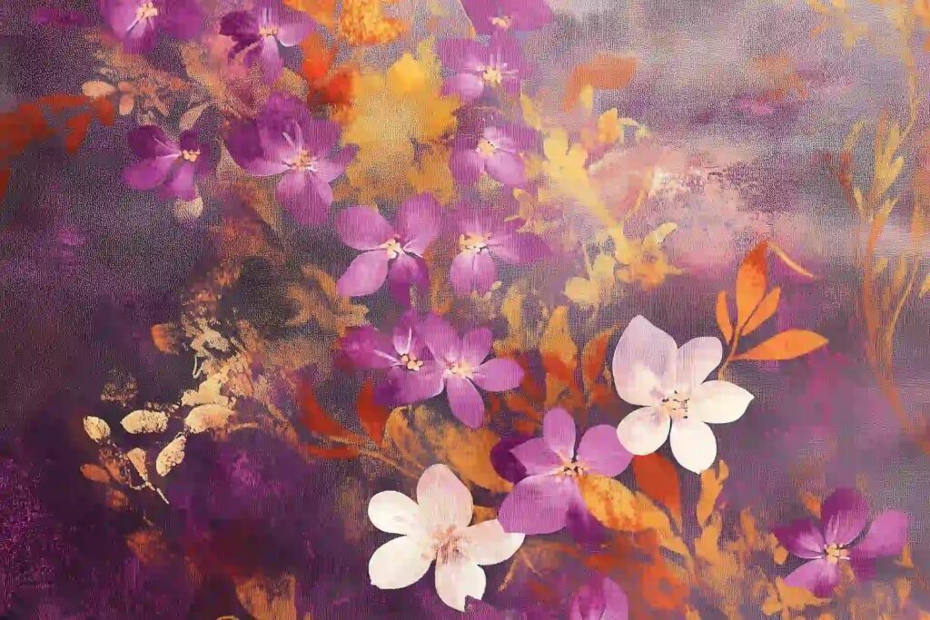 Poster mural motif florale mauve et rose