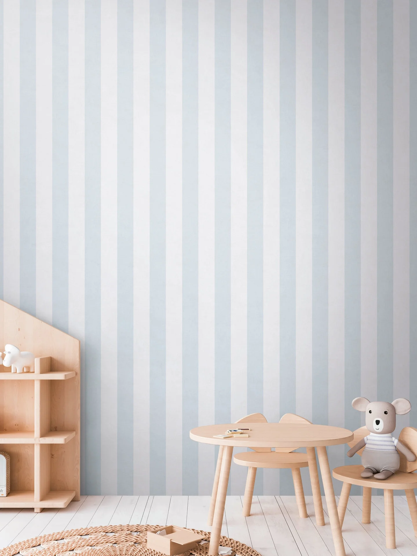 PAPIER PEINT ENFANT REF = 770784(2) Papier peint enfant rayé bleu disponible chez Bennour Deco
