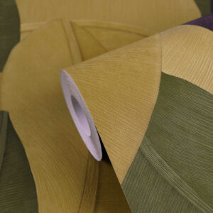 Papier peint design feuille bleu et dorée disponible chez Bennour Déco