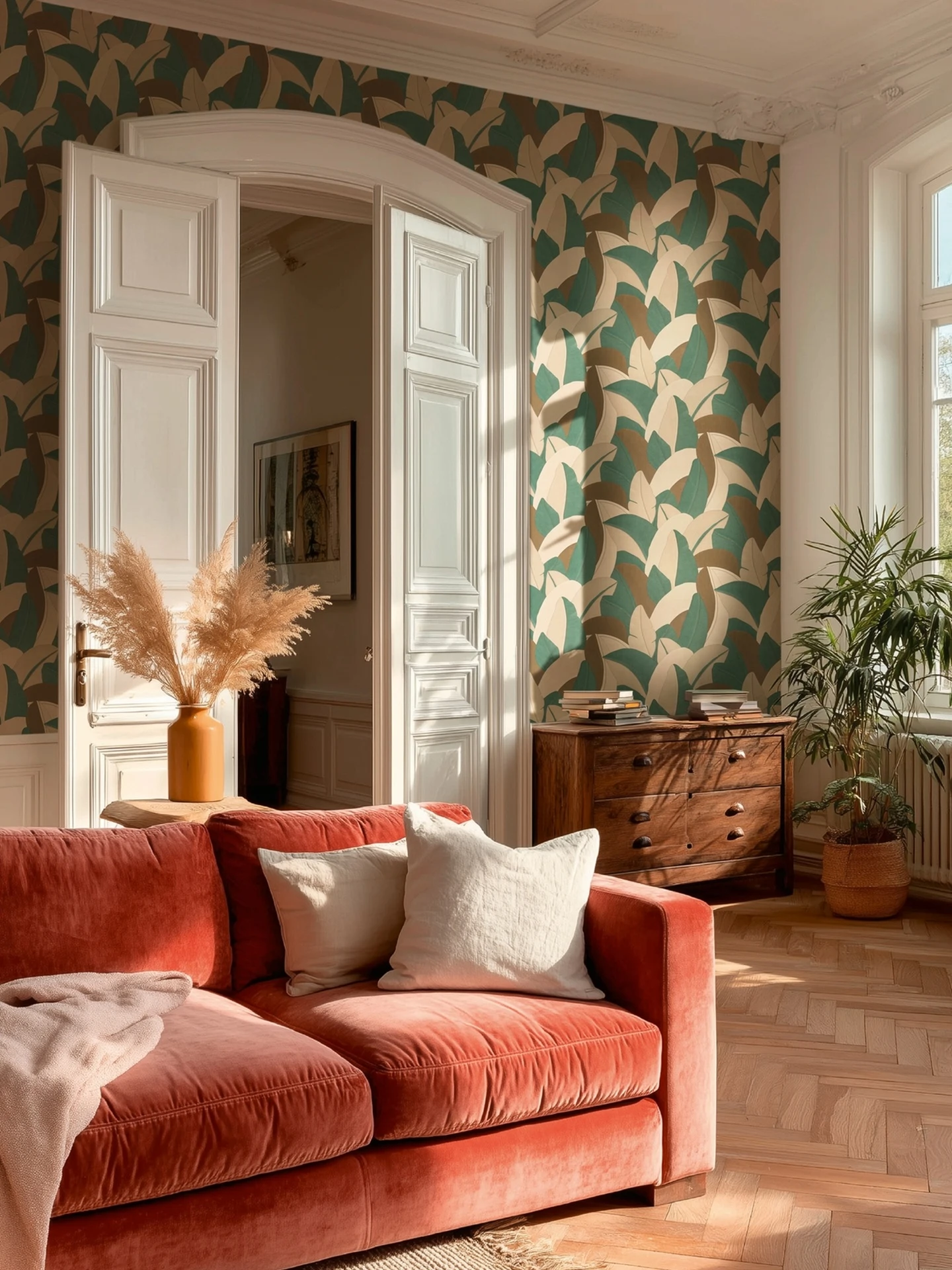PAPIER PEINT REF = 790392(6) Papier peint moderne en couleur marron et turquoise pour chambre et salon moderne